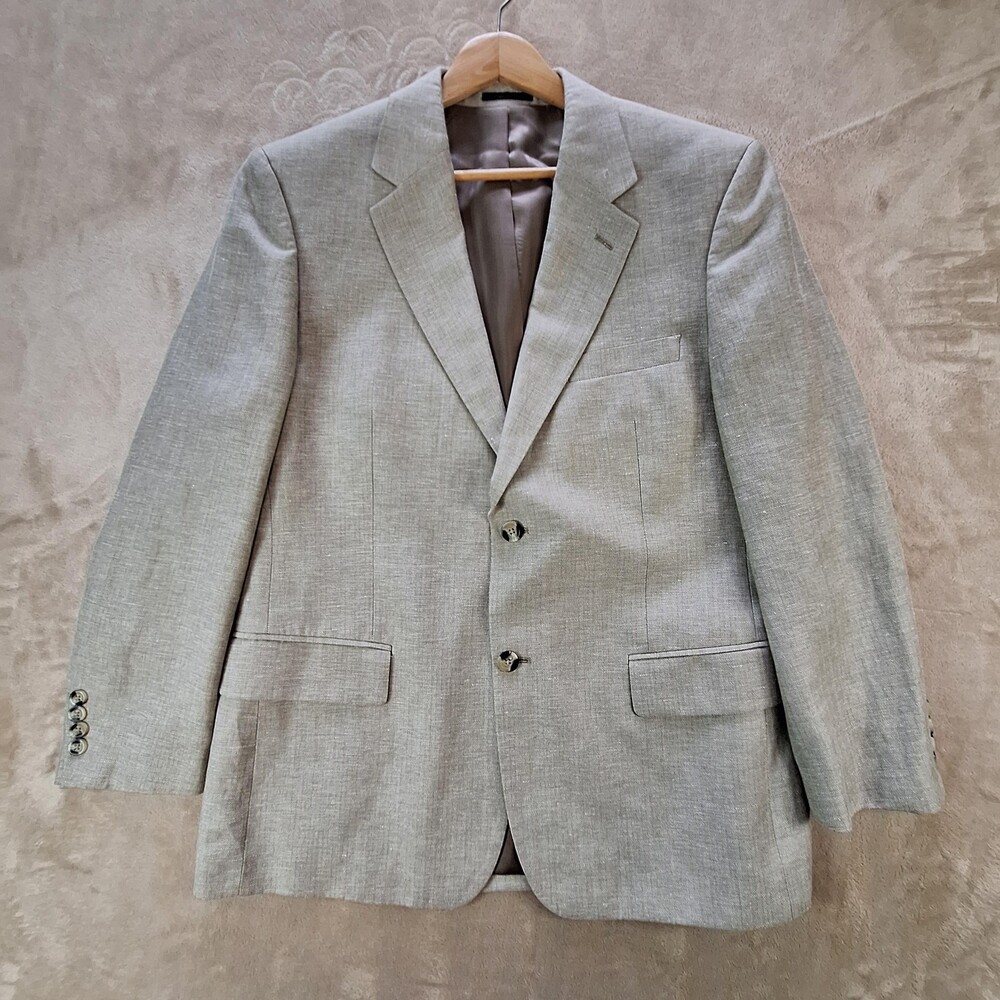 Club Room Sport Coat Mens 42 Short Beige Linen Herringbone Single Vent 2 Button